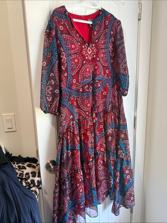 Taylor Dresses & Skirts - Taylor Red and Blue Paisley Tiered Midi Dress